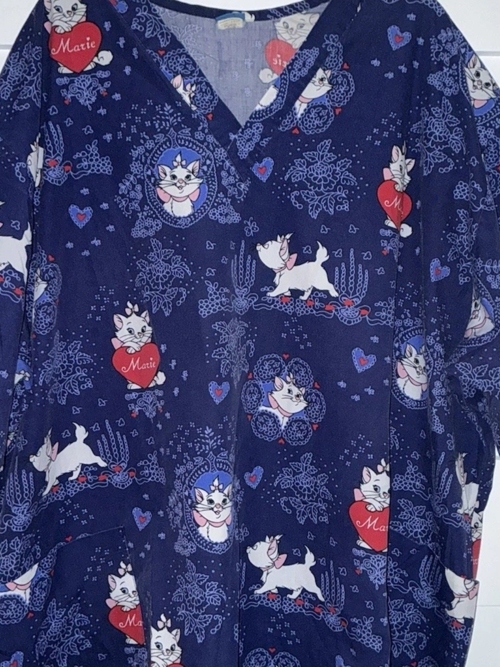 Marie Cat Print Navy Pet Scrub Top - Size 3x